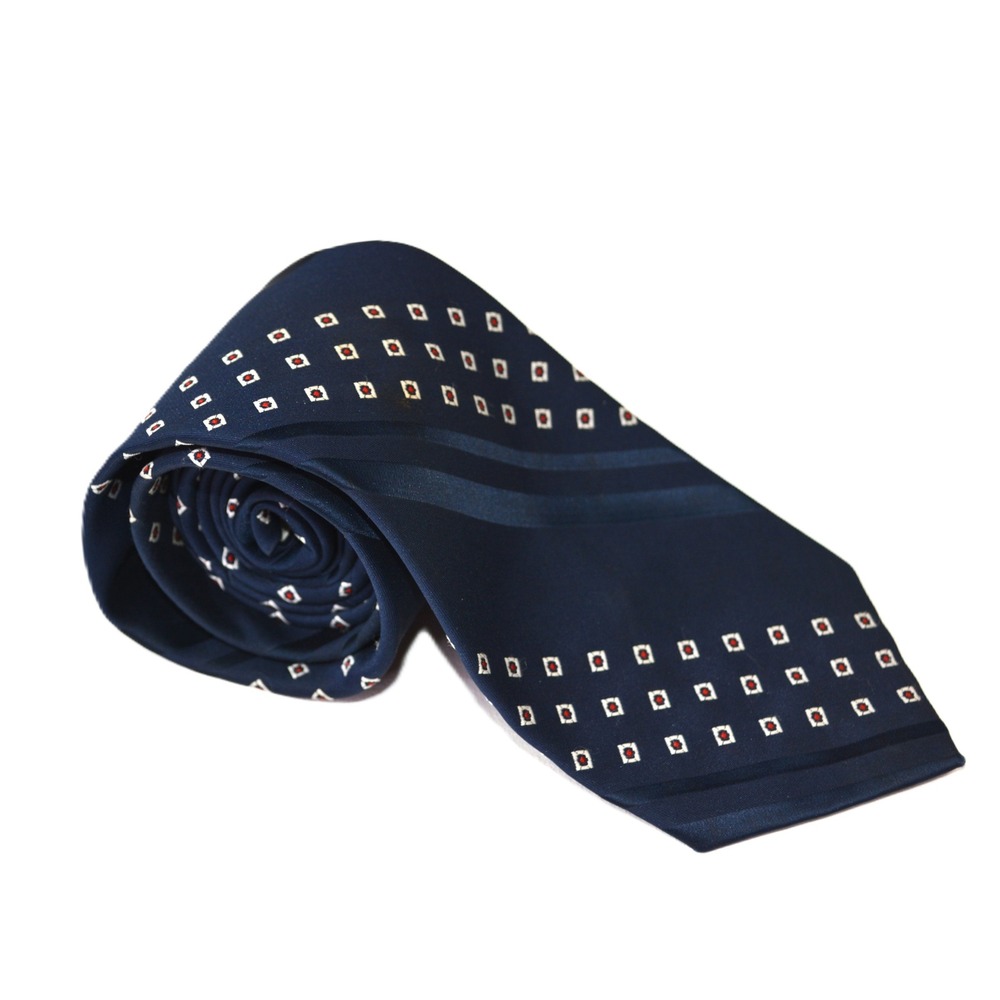 Christian Dior Cravates Mens Navy Blue Geometric Square Pattern Polyester Tie